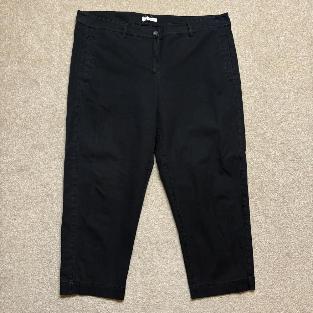 Eileen Fisher Pants Womens L Black Cropped Organic Cotton Twill Straight Stretch
